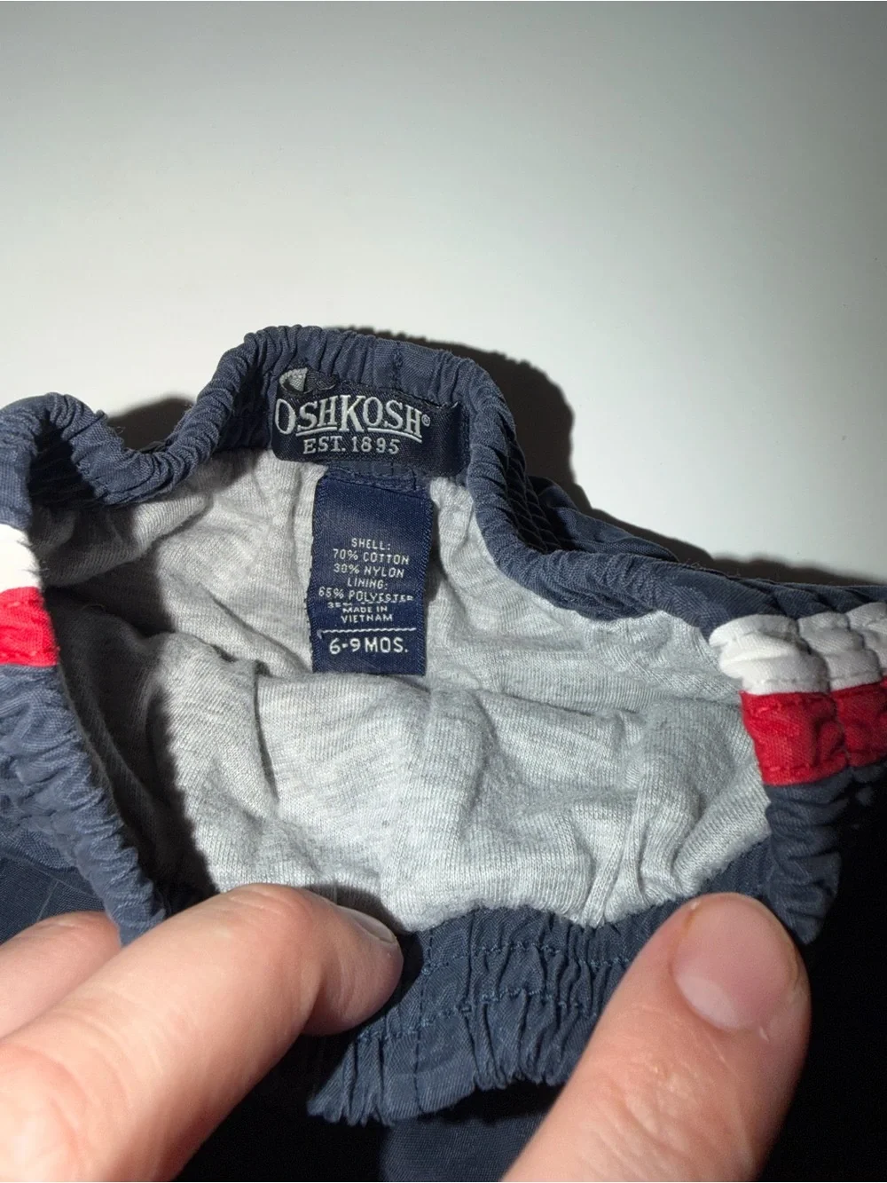 OshKosh B'gosh 6-9M Track Pants Navy Red Stripe Ankle Zip Lined Vintage 90s